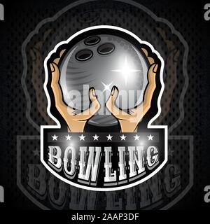 Two hand hold bowling ball. Sport logo for any team or championship Stock Vector