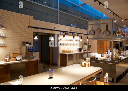 COPENHAGEN, DENMARK - NOV 24th, 2018: Airport business class lounge interior of SAS, buffet and eating area in a frequent flyer lounge for SAS Gold Stock Photo