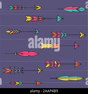 Hand drawn vector illustration. Seamless pattern with tribal arrows. Perfect for wallpapers, greeting cards, blogs, web page background and more. Stock Vector