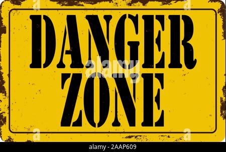 Grunge poster Danger Zone . Vector illustration of Danger Zone text with caution tape on grungy black and yellow background. It can be used as a Stock Vector