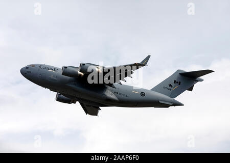 Fairford, Gloucestershire, UK July 16 2018: A Royal Canadian Air Force Boeing CC-177 Globemaster III, Serial No.177705 of 429 Squadron taking off Stock Photo