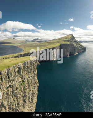 Sorvagsvatn lake on cliffs of Vagar island in sunset, Faroe Islands ...