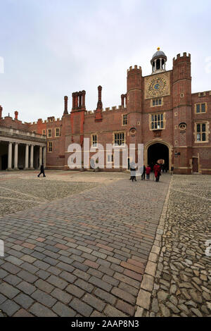 View of Base Court, Hampton Court Palace, a royal palace in the borough of Richmond Upon Thames, London. Stock Photo