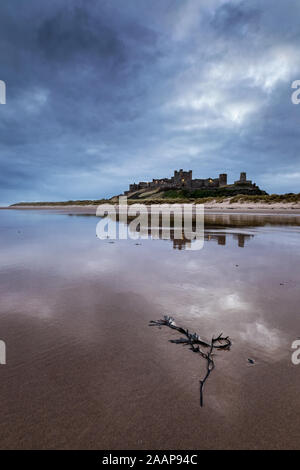 Dull Dawn at Bamburgh Stock Photo