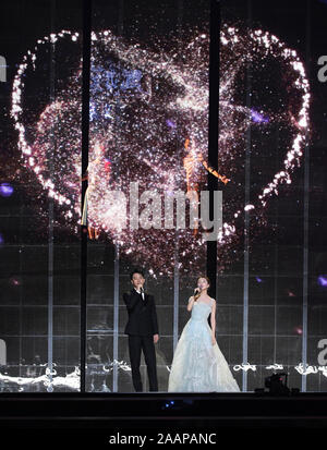 Chinese actress Zhou Dongyu and actor Huang Xuan attend the Chinese  Qualified TV Drama Awards Ceremony held by the Dragon TV in Shanghai,  China, 5 Mar Stock Photo - Alamy