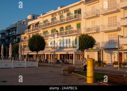 Cala Bona, Majorca ,Spain, October 17, 2019, Cala Bona Hotel established in 1924 this popular hotel situated in a prime position by the marina. Stock Photo