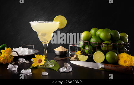 Margarita - Traditional Tequila Lemon Drink - Ingredients Stock Photo
