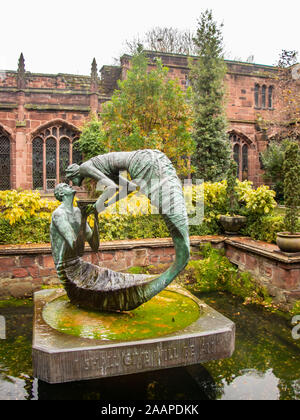The water of life sculpture in the cloister garden at chester cathedral by the artist and sculptor by Stephen Broadbent Stock Photo