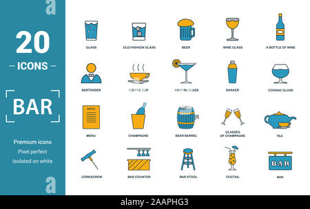 Bar - Restorant icon set. Include creative elements glass, beer, bartender, shaker, menu icons. Can be used for report, presentation, diagram, web Stock Photo