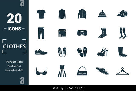 Clothes icon set. Include creative elements t-shirt, jacket, pants ...