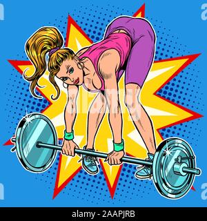 Female athlete weightlifting lifting barbell Stock Vector