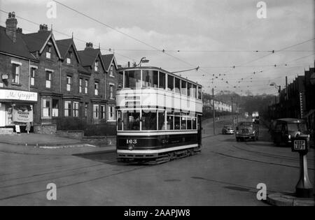 Sheffield Corporation Standard Tram no 163 on Firth Park Road on route to Woodseats and Abbey Lane. Image taken during the 1950s. Stock Photo