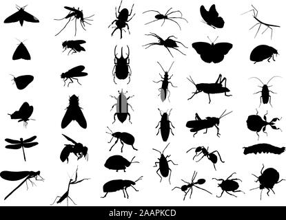 Bugs and Insects Pest Control black vector silhouettes Stock Vector