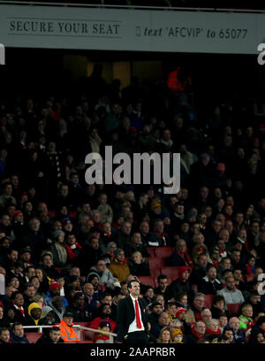 Arsenal manager Unai Emery on the touchline during the Premier League match at the Emirates Stadium, London.