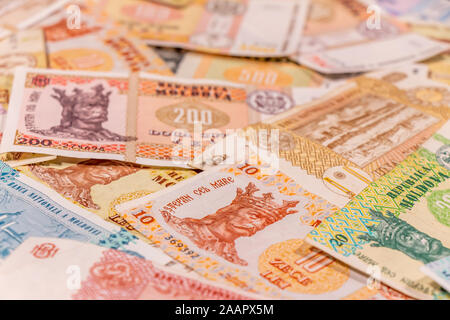 A composition of Moldovan leu. MDL banknotes providing great options to be used for illustrating subjects as business, banking, media, etc. Stock Photo