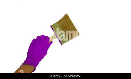 Gloved hand with paint brush white isolated background Stock Photo