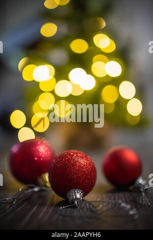 Christmas Decorations with lights in the background Stock Photo