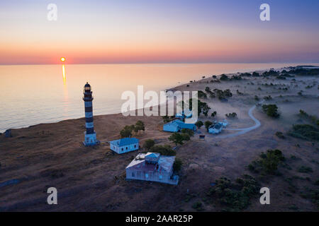 Lighthouse and hause on the small island in the Baltic Sea. Architecture on the Osmussaar, Estonia, Europe. Stock Photo