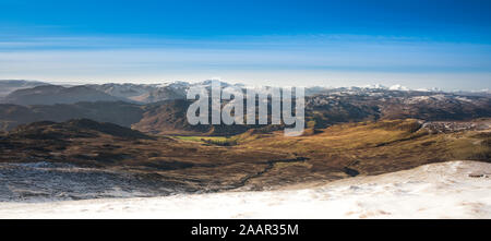Ben Vorlich and Stuc a Chroin - view from the path to Ben Chonzie. Scottish munros covered in snow. Stock Photo