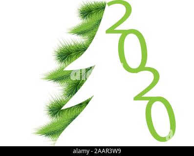 Happy new year symbol. Christmas tree decoration. Mixed media. Green background. 2020 happy new year background. Creative christmas Stock Vector