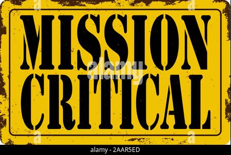 square grunge warning sign mission critical on a white background Stock Vector