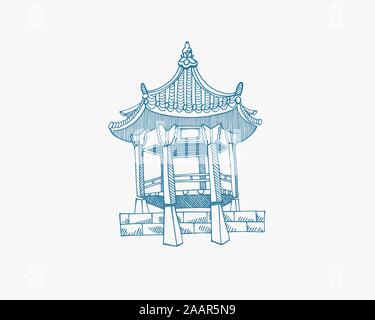 illustration of gazebo from Namsangol Hanok Village, Seoul South Korea Stock Vector