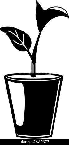 Glyph pot with plant isolated on white background for eco decoration design. Home decor element flat Vector graphic illustration. Silhouette Modern Organic icon. Potted house Houseplant growth concept Stock Vector