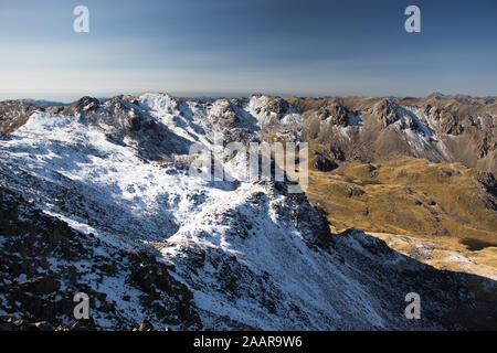 Scenic view on Nelson Lakes National Park mountain range, part of Southern Alps. View from ridge on snowy peaks and saddles. New Zealand Stock Photo