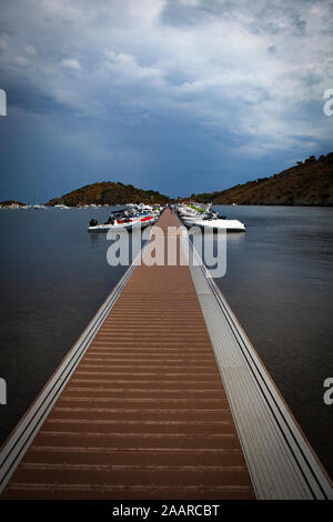 Boat jetty at Cala de Portlligat, Cadaques, Catalonia, Spain Stock Photo