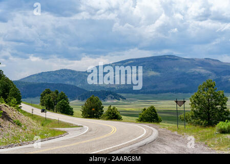 Jemez Mountain Trail Scenic Byway near Valles Caldera, New Mexico Stock Photo