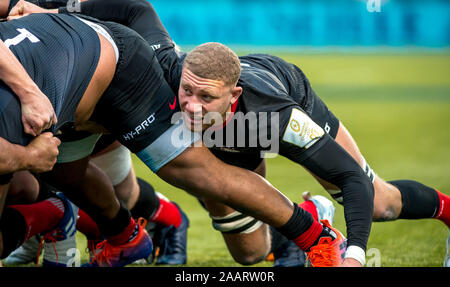 London, UK. 23rd Nov, 2019. Nick Isiekwe of Saracens in the scrum during the European Rugby Champions Cup match between Saracens and Ospreys at the Allianz Park, London, England on 23 November 2019. Photo by Phil Hutchinson. Editorial use only, license required for commercial use. No use in betting, games or a single club/league/player publications. Credit: UK Sports Pics Ltd/Alamy Live News Stock Photo