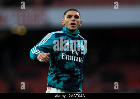 London, UK. 23 November 2019. Lucas Torreira of Arsenal during the Premier League match between Arsenal and Southampton at the Emirates Stadium, London on Saturday 23rd November 2019. (Credit: Leila Coker | MI News) Photograph may only be used for newspaper and/or magazine editorial purposes, license required for commercial use Credit: MI News & Sport /Alamy Live News Stock Photo