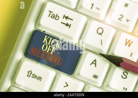 Handwriting text writing Kick Off. Concept meaning start or resumption of  football match in which player kicks ball Stock Photo - Alamy