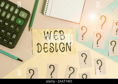 Writing note showing Web Design. Business concept for Website development Designing and process of creating websites Mathematics stuff and writing equ Stock Photo