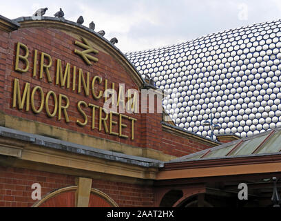 Historic Moor Street Railway Station, Birmingham, City Centre, West Midlands,England,UK, next to modern Bull Ring, Selfridges retail area