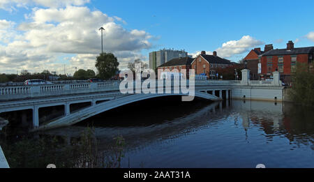 High water at Bridgefoot Warrington Oct 2019, WA1 1WA - High Tide and flooding of the River Mersey Crossing, Cheshire, North West England, UK