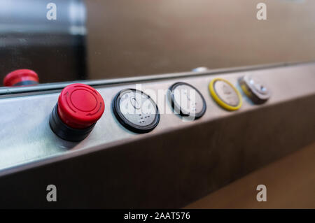 Emergency stop button of an elevator for security Stock Photo