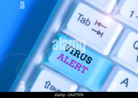 Handwriting text writing Virus Alert. Conceptual photo message warning of a nonexistent computer virus threat Stock Photo