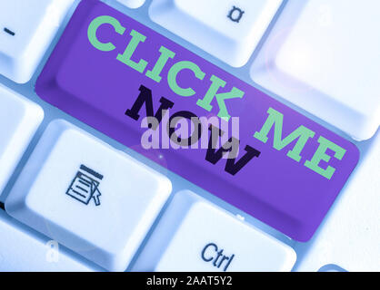 Handwriting text Click Me Now. Conceptual photo Internet helping desk Press the button Online Icon Nertwork Stock Photo