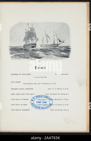 DINNER IN HONOR OF REAR ADMIRAL WILLIAM T Sampson, US NAVY (held by) COLONIAL CLUB OF NEW YORK (at) NY (CLUB) MENU INCLUDES ALL WINES; SPEAKERS & COMMITTEE MEMBERS LISTED; DINNER IN HONOR OF REAR ADMIRAL WILLIAM T. Sampson, US NAVY [held by] COLONIAL CLUB OF NEW YORK [at] NY (CLUB) Stock Photo