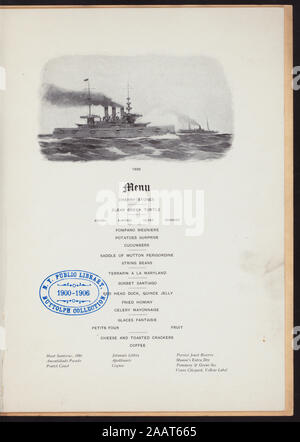 DINNER IN HONOR OF REAR ADMIRAL WILLIAM T Sampson, US NAVY (held by) COLONIAL CLUB OF NEW YORK (at) NY (CLUB) MENU INCLUDES ALL WINES; SPEAKERS & COMMITTEE MEMBERS LISTED; DINNER IN HONOR OF REAR ADMIRAL WILLIAM T. Sampson, US NAVY [held by] COLONIAL CLUB OF NEW YORK [at] NY (CLUB) Stock Photo