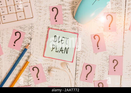Word writing text Diet Plan. Business photo showcasing detailed proposal for doing or achieving a heathy eating habit Writing tools, computer stuff an Stock Photo