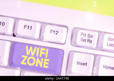 Conceptual hand writing showing Wifi Zone. Concept meaning provide wireless highspeed Internet and network connections Stock Photo