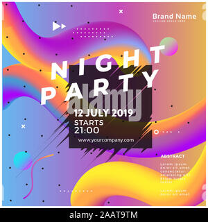 Summer bright party poster. Club night flyer. Abstract gradients waves music background. - Vector Stock Photo