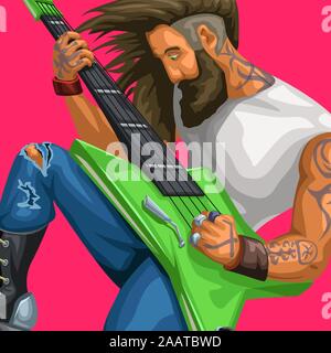 rock guitarist playing on red Stock Vector