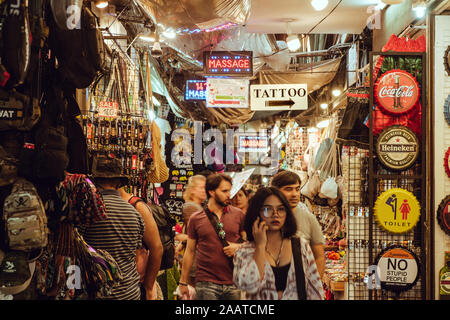 Bangkok,Thailand. November 16,2019 : Shops in a narrow alley of famous landmark Chatuchak or Jatujak JJ weekend market. Stock Photo
