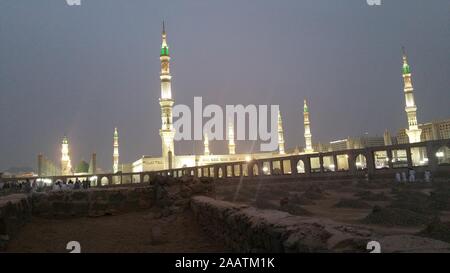 Photo of the Al Madinah, Saudi arabia, September 2016 masjid (mosque) nabawi and pilgrims from all the world at Prophet Mosque or Masjid Nabawi Stock Photo