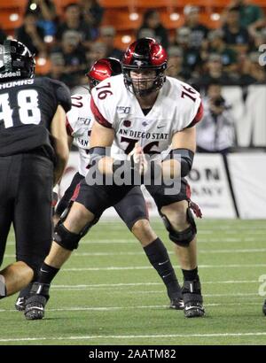 San Diego State offensive lineman Daniel Brunskill runs a drill at the ...