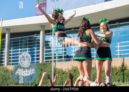 Houston, TX, USA. 23rd Nov, 2019. North Texas Mean Green cheerleaders perform during the 1st quarter of an NCAA football game between the North Texas Mean Green and the Rice Owls at Rice Stadium in Houston, TX. Rice won the game 20 to 14.Trask Smith/CSM/Alamy Live News Stock Photo