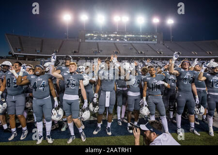 Houston, TX, USA. 23rd Nov, 2019. The Rice Owls celebrate a victory after an NCAA football game between the North Texas Mean Green and the Rice Owls at Rice Stadium in Houston, TX. Rice won the game 20 to 14.Trask Smith/CSM/Alamy Live News Stock Photo